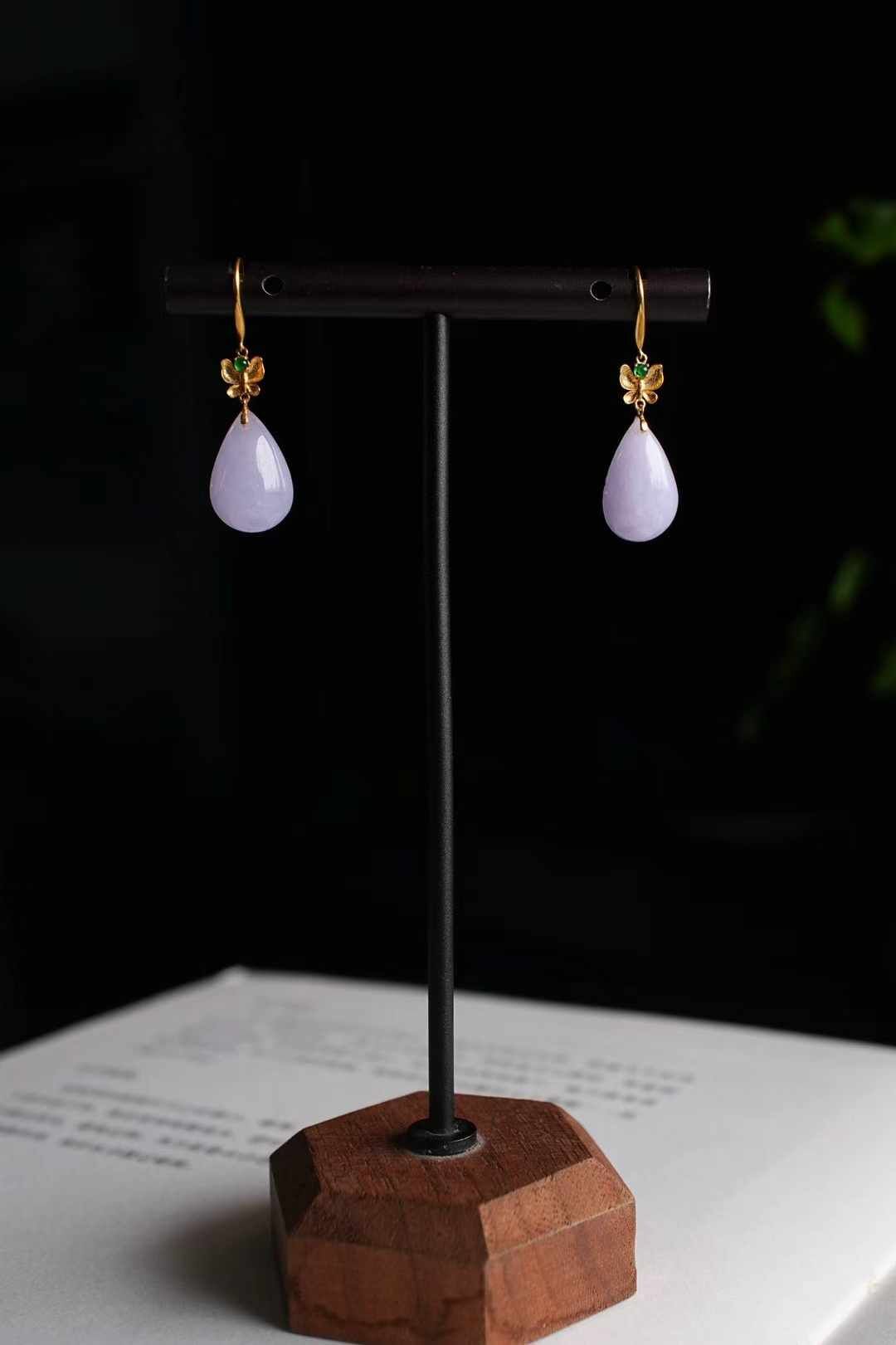 翡翠冰紫羅蘭水滴耳墜,天然翡翠A玉, 緬甸玉, Jade, Jadeite