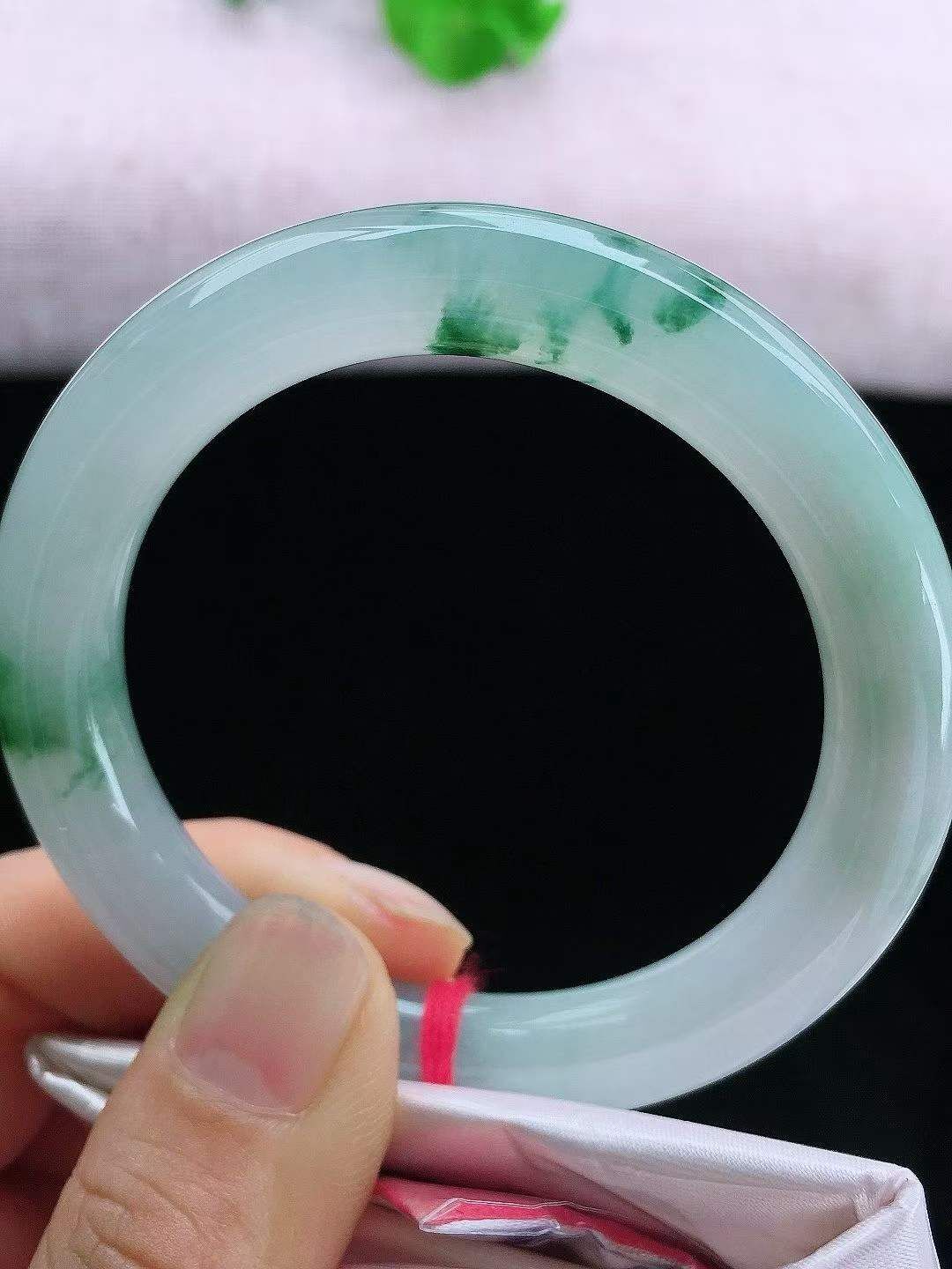 65356 53mm冰飄花圓條翡翠手鐲 (52-54)