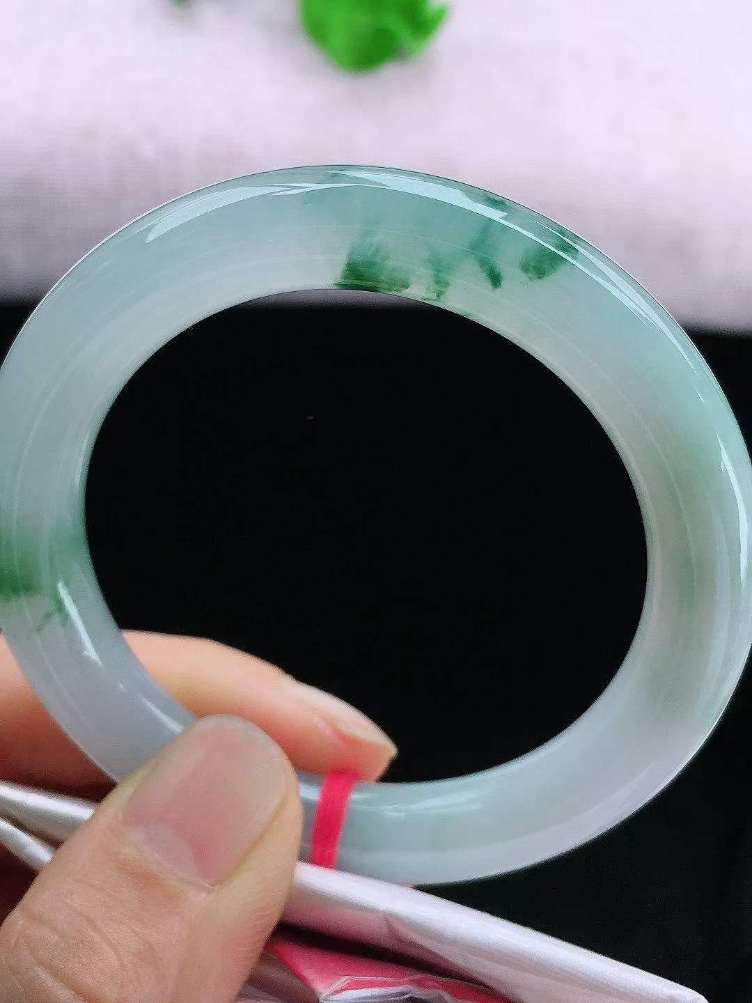 冰飄花圓條翡翠手鐲,天然翡翠A玉, 緬甸玉, Jade, Jadeite