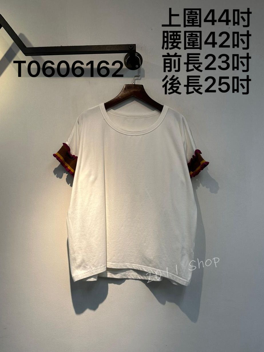 出口日本拼色針織蛋糕袖T恤  上圍44吋 腰圍42吋 前長23吋 後長25吋  T0606162