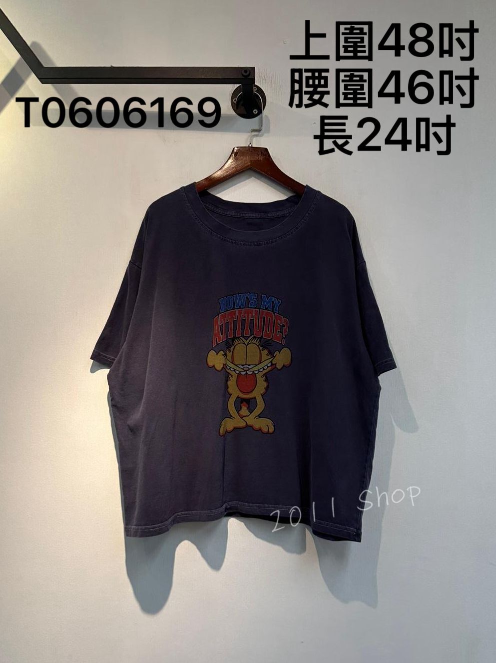 出口日本美式惡搞調皮加菲貓T恤  上圍48吋 腰圍46吋 長24吋  T0606169
