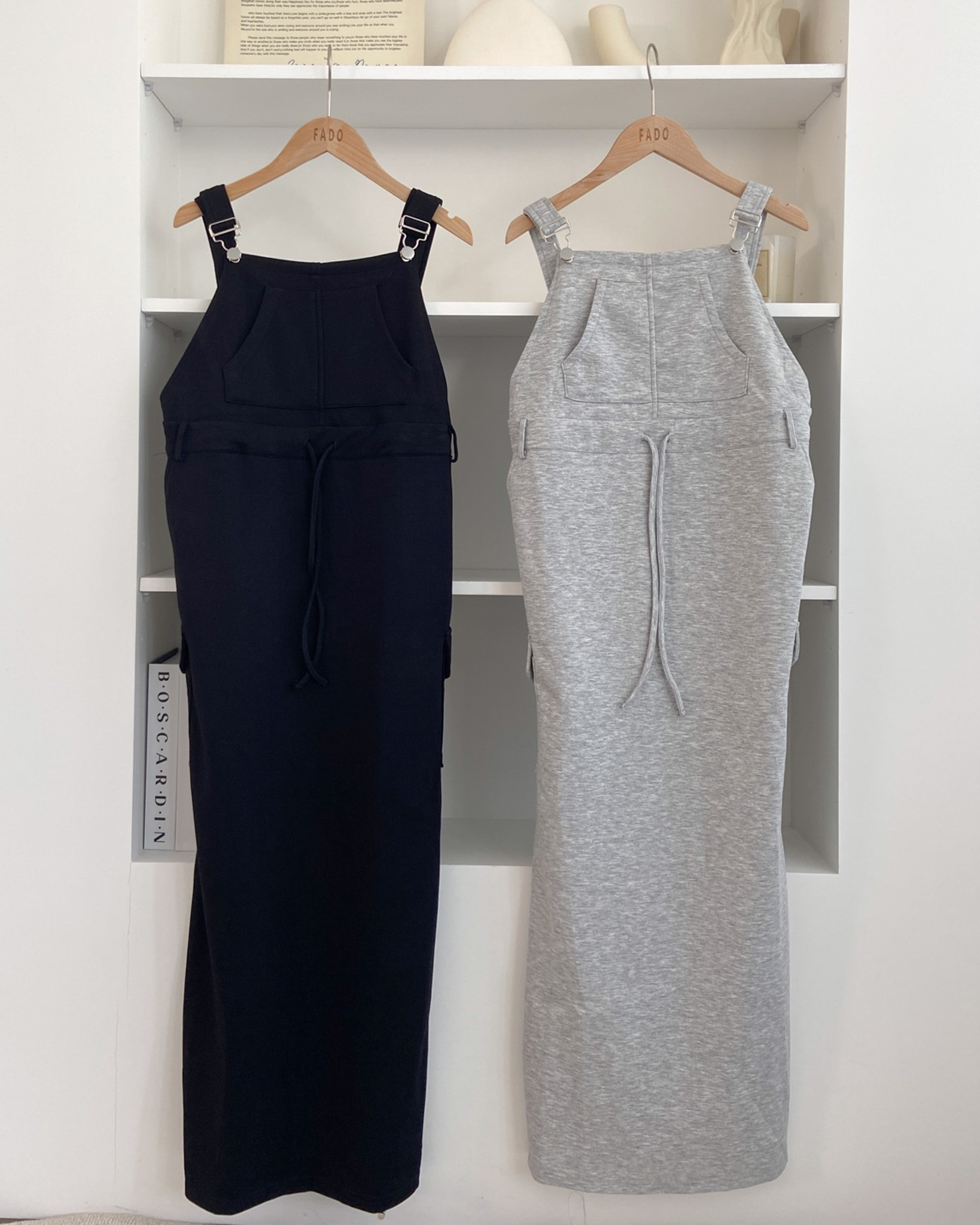 法朵Fado shop｜高腰抽繩大口袋後開衩吊帶長裙 6215001 兩色