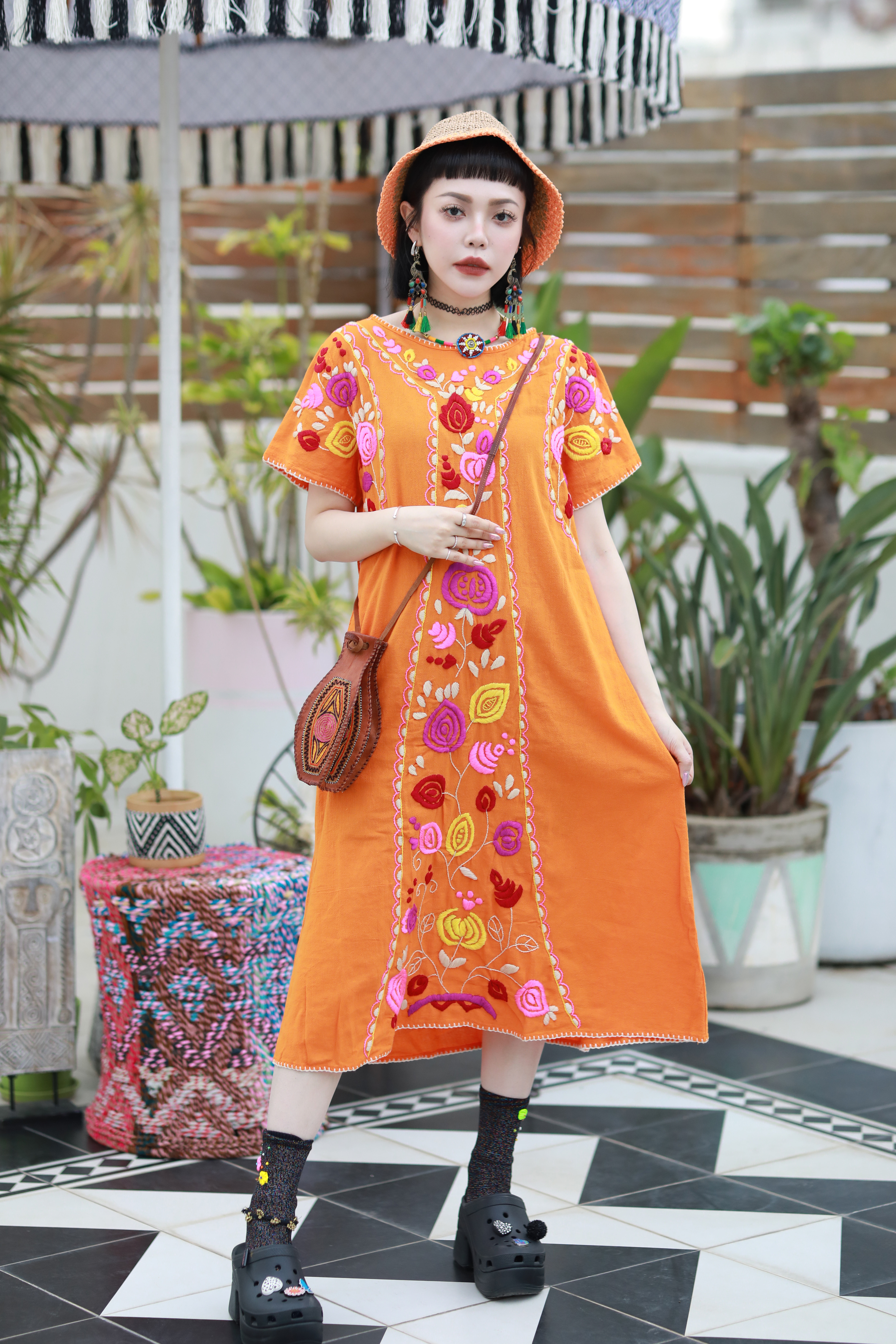 Macrame 連身裙 - T0609 - 橙色 (0616)