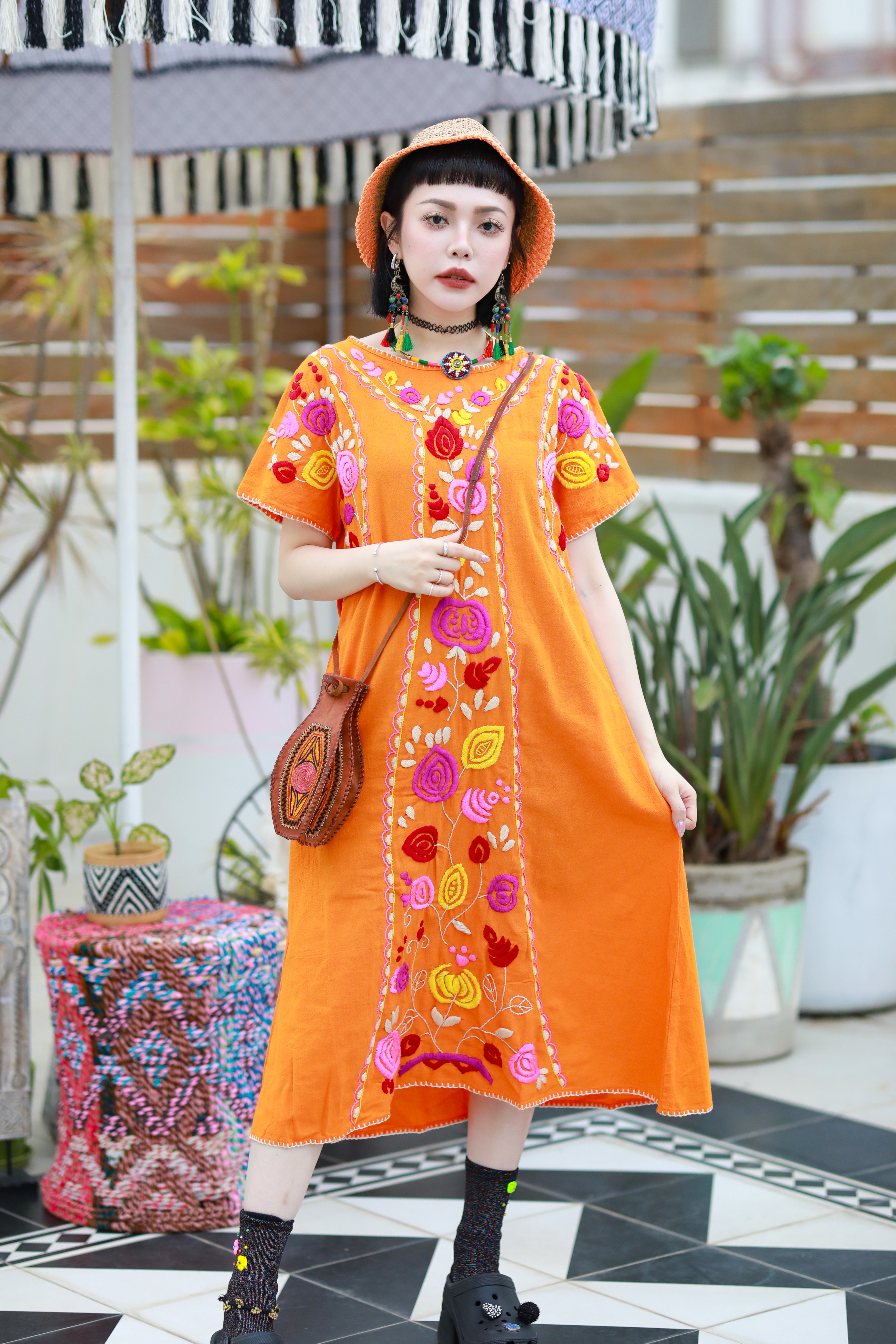 Macrame 連身裙 - T0609 - 橙色 (0616)