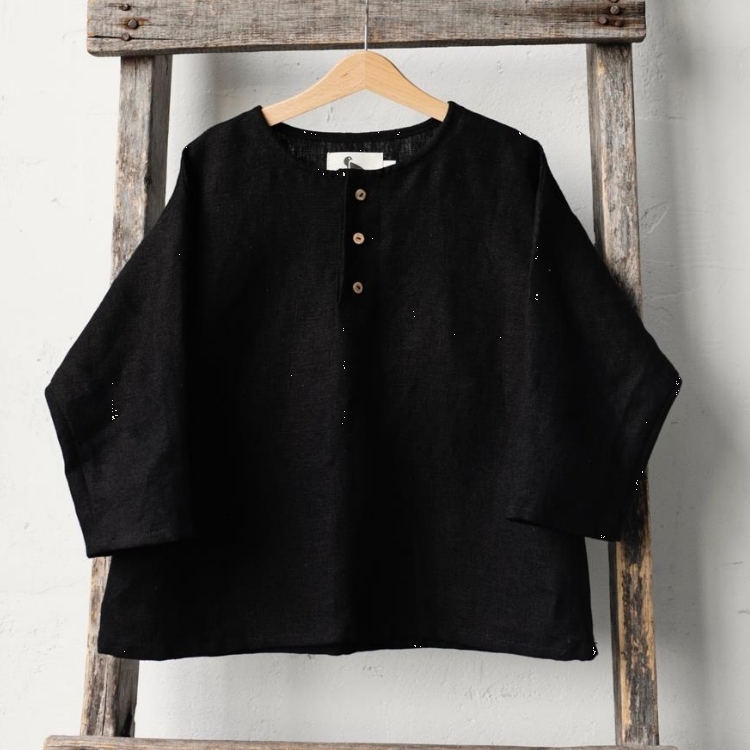 (預購)ALL THE BEAUTIFUL LINEN 前開釦圓領長袖上衣 HENLEY SHIRT (NEW)