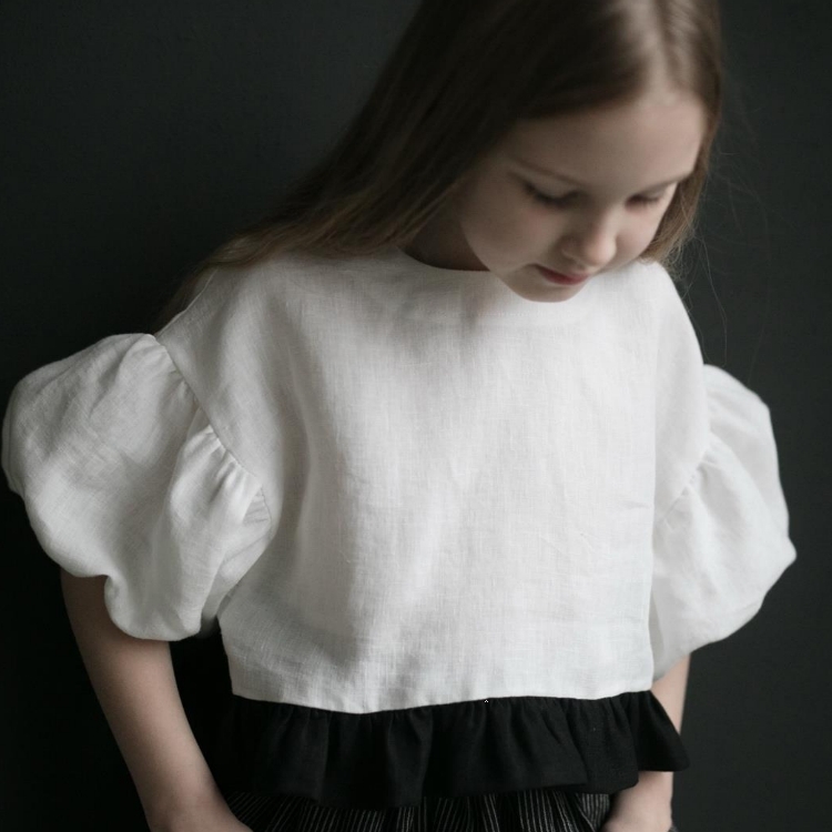 (預購)ALL THE BEAUTIFUL LINEN 後綁帶荷葉下襬澎澎袖上衣 BALLOON TOP (NEW)