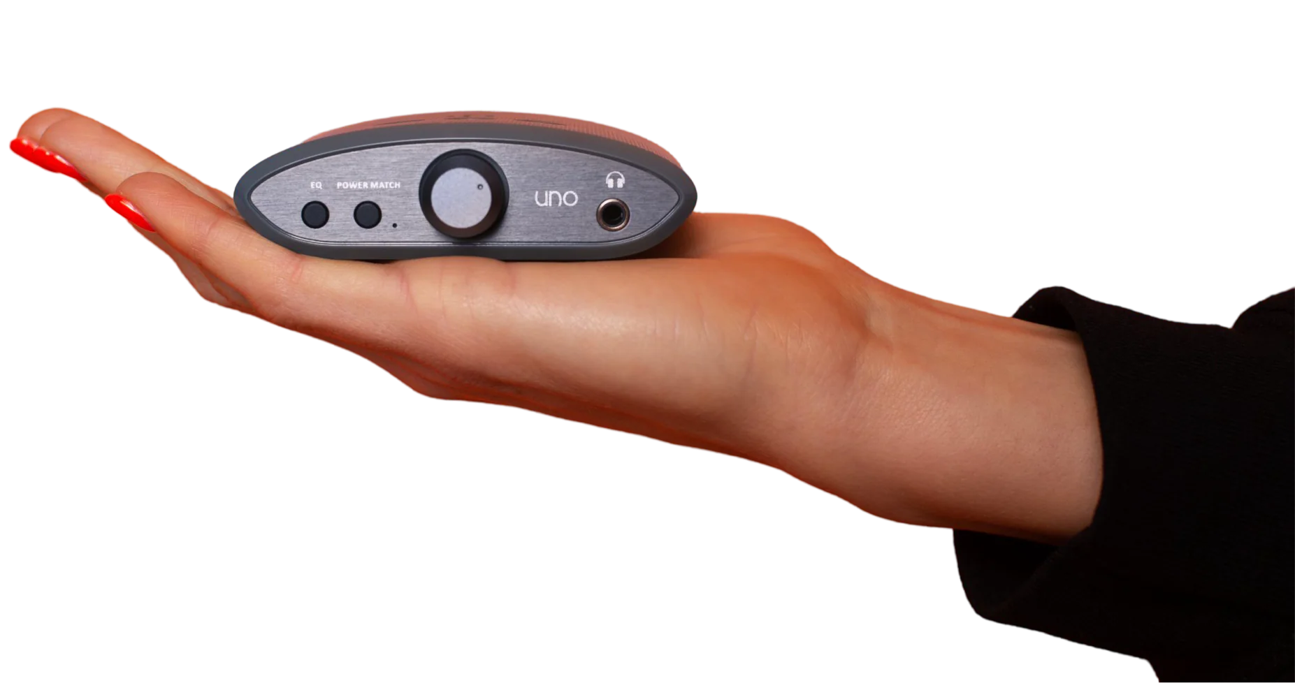 iFi Audio uno Desktop DAC small enough to fit into the palm of your hand