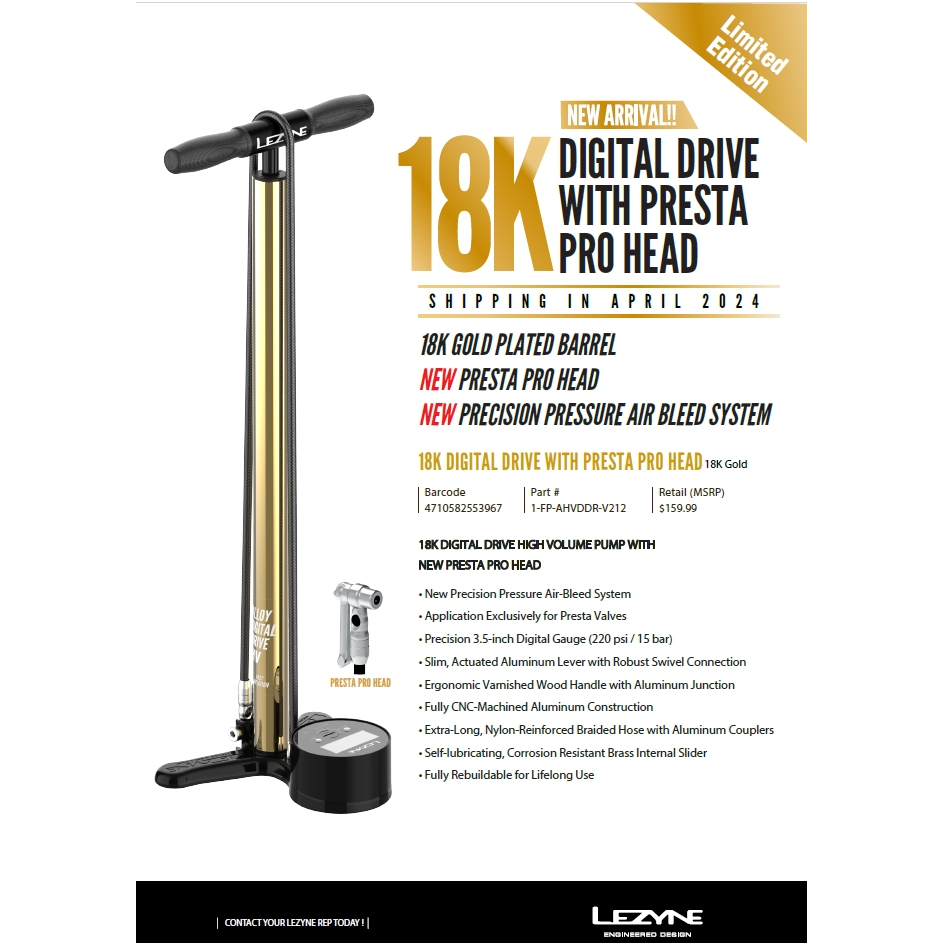 Lezyne Limited Edition 18K Gold HV Alloy Digital Drive Floor Pump