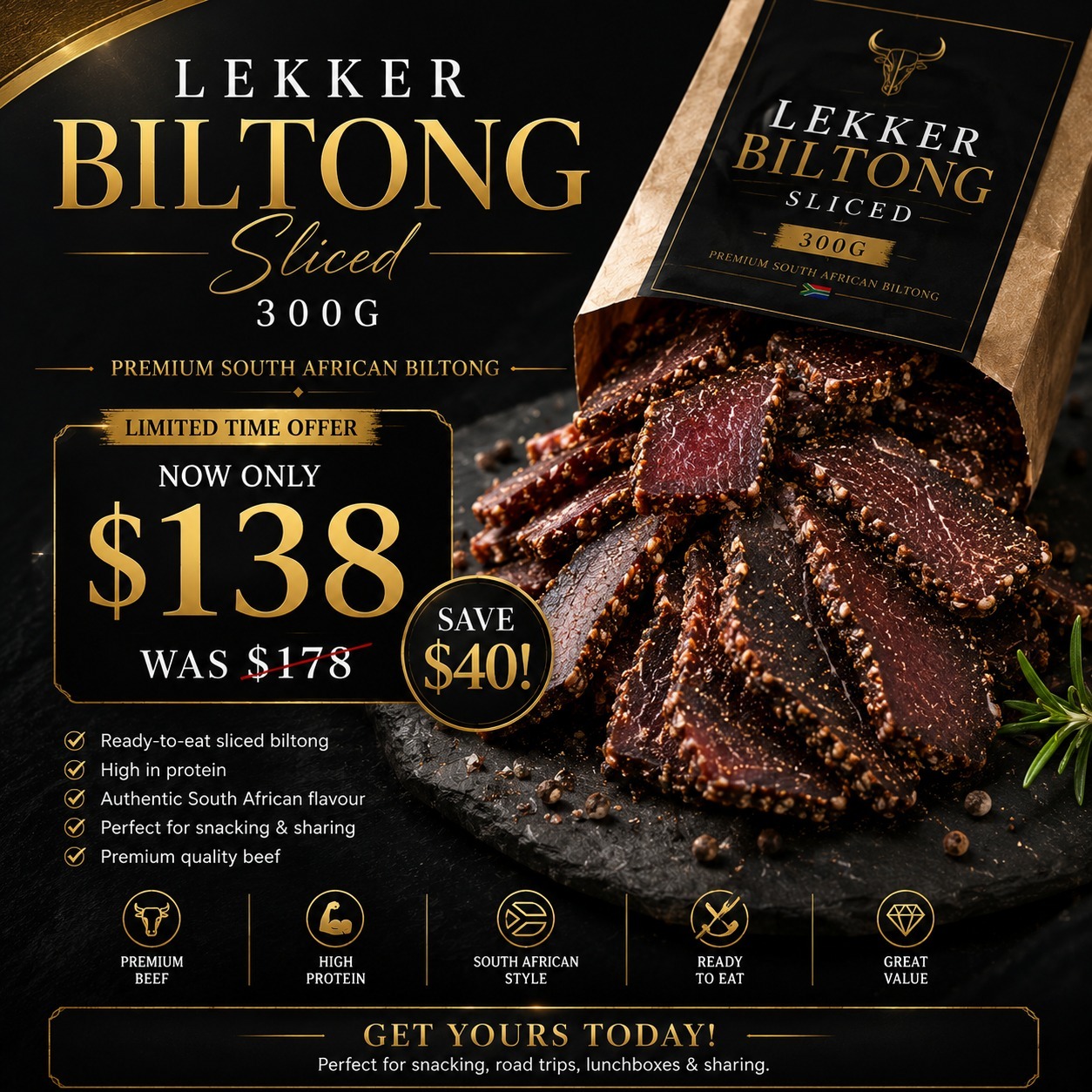 Lekker Biltong Sliced (300g)