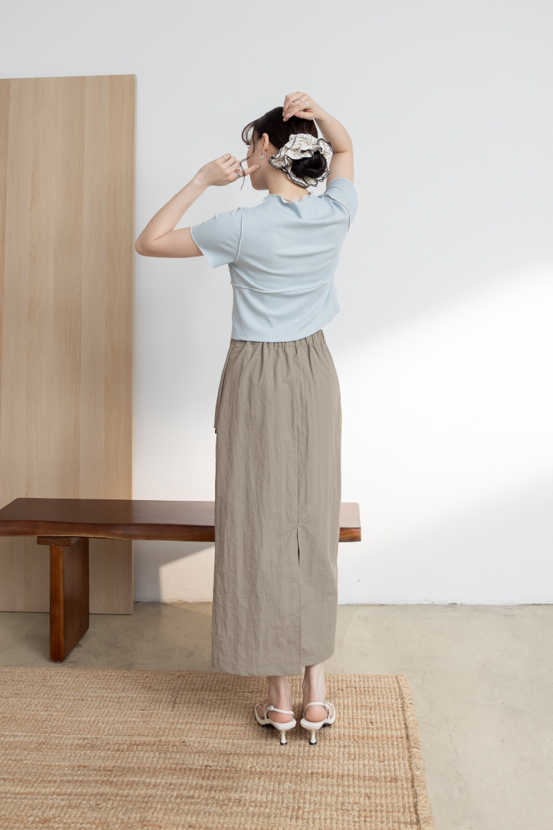 不對稱交疊垂飾工裝長裙