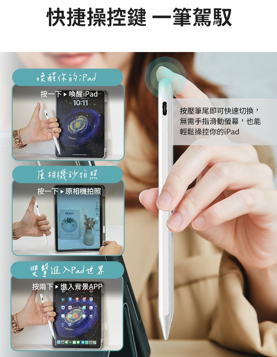 YOMIX優迷】A04 Plus Apple iPad Pencil磁吸充電藍芽觸控筆(防掌觸