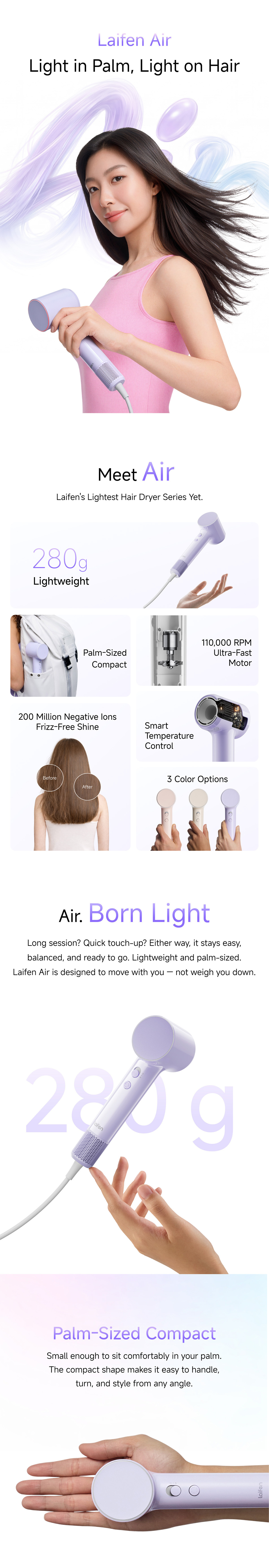 Meet Laifen Air hair dryer, light in palm, light on hair