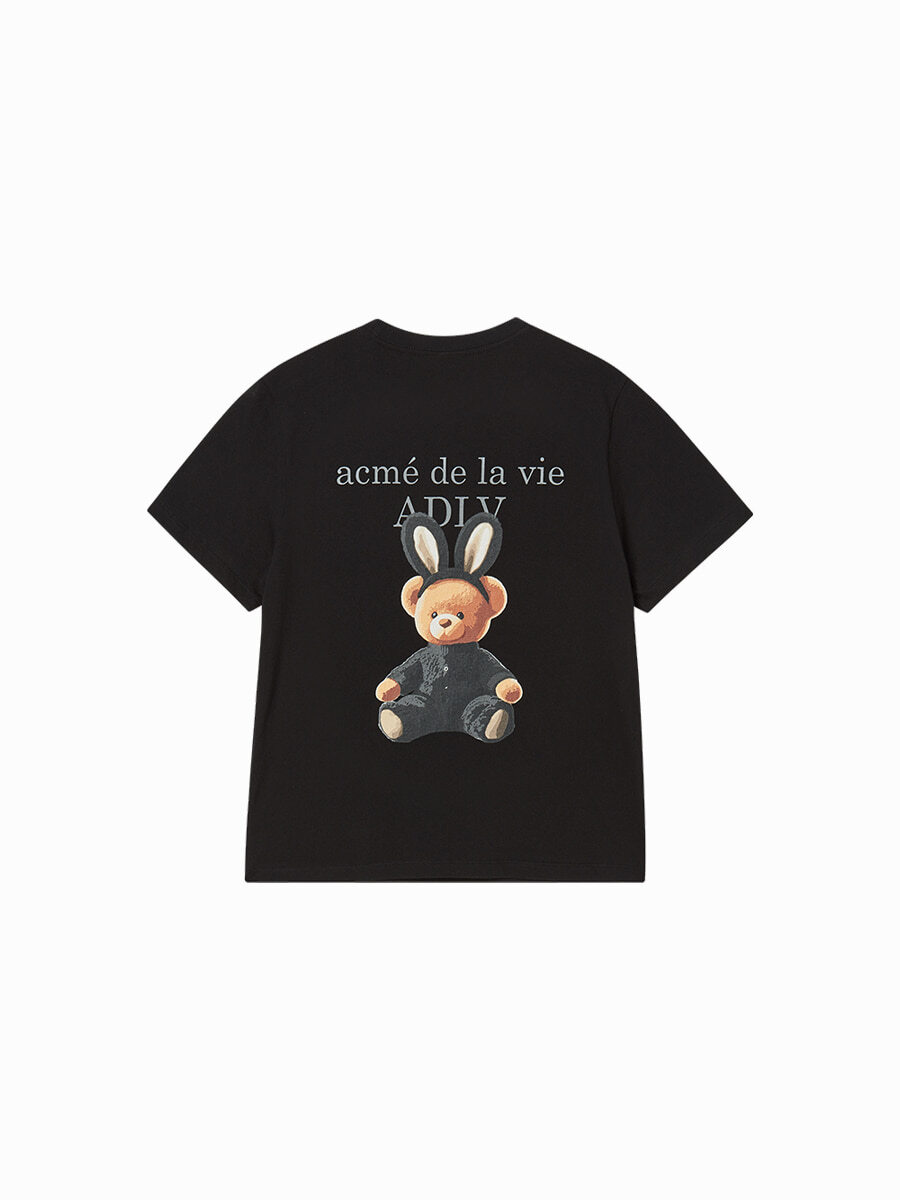 Q27 ADLV WOMAN RABBIT BEAR DOLL LOGO SHORT SLEEVE T-SHIRT - BLACK