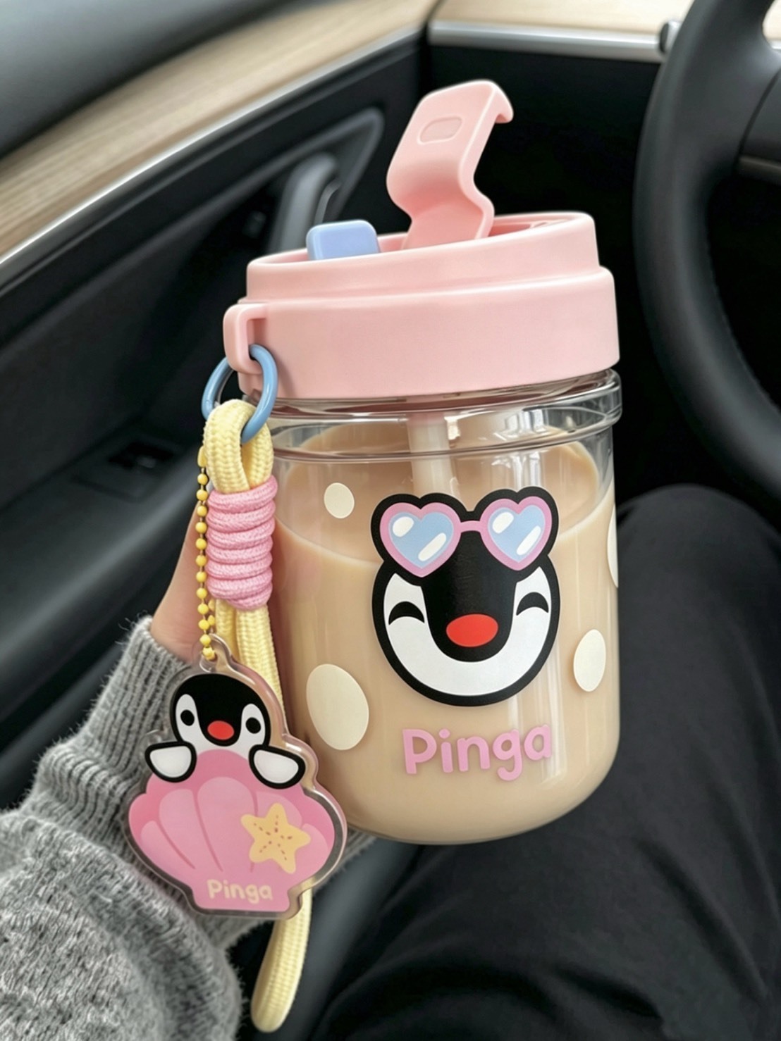正版授權 PINGU 夏日透明吸管杯 580ML