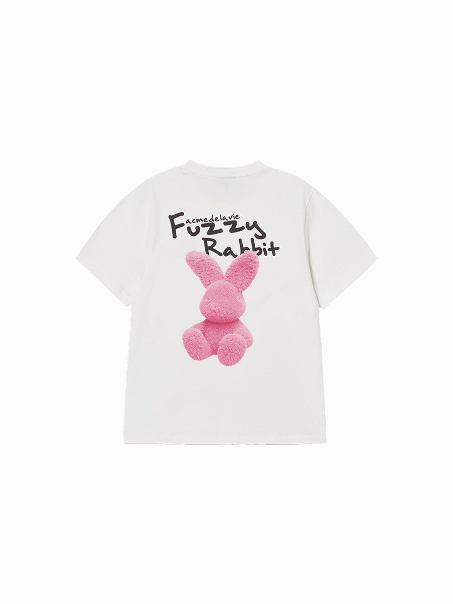 Q28 ADLV WOMAN DOODLE FUZZY RABBIT SHORT SLEEVE T-SHIRT - CREAM｜25FW-TP-SS-AW-WDZ-CRM