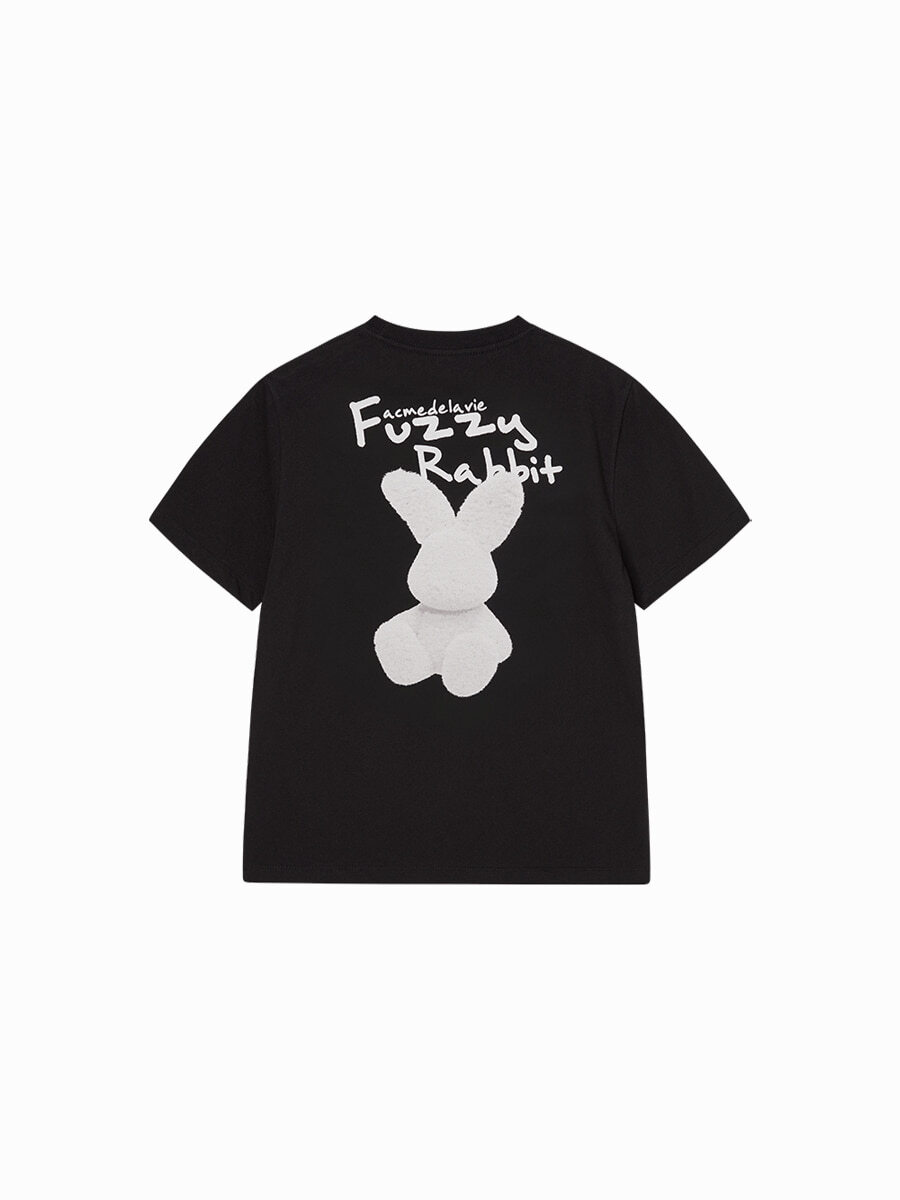 Q29 ADLV WOMAN DOODLE FUZZY RABBIT SHORT SLEEVE T-SHIRT - BLACK｜25FW-TP-SS-AW-WDZ-BLK