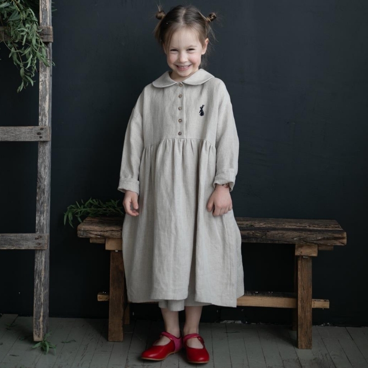 (預購)ALL THE BEAUTIFUL LINEN 小圓領排釦長袖洋裝 PETER PAN DRESS (NEW)