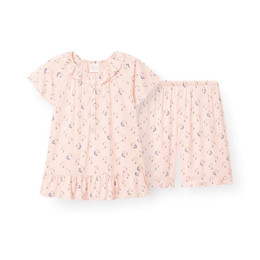 ORCITÉ｜[短袖睡衣|女生款] F113 自帶冰涼感 夏天超舒服 人造絲鬧鐘小兔兔睡衣 關鍵字：O91