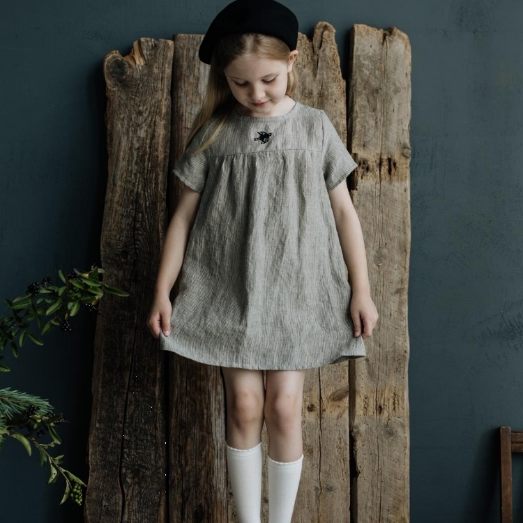 (預購)ALL THE BEAUTIFUL LINEN 胸前褶襉後綁帶短袖短洋裝 SHORT DRESS (short sleeve) (NEW)