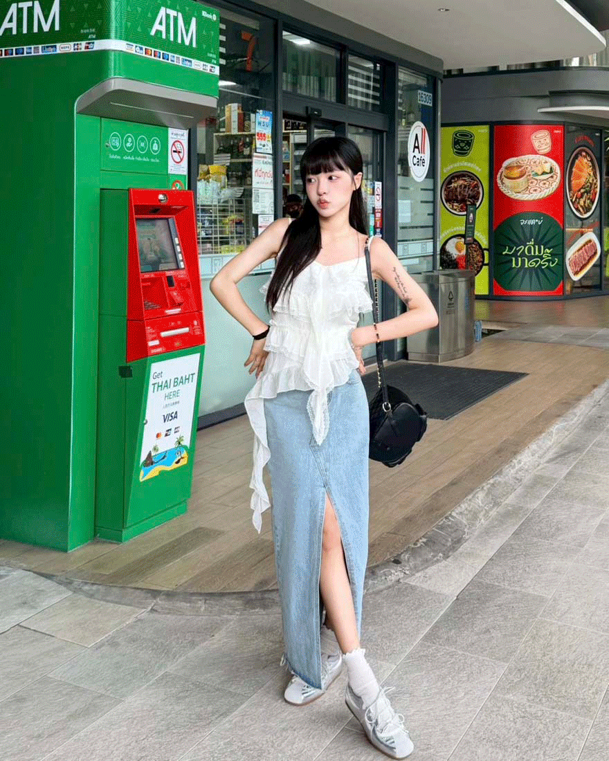 LINA LINA韓妞氣場蕾絲荷葉滾邊飄帶上衣-純潔白