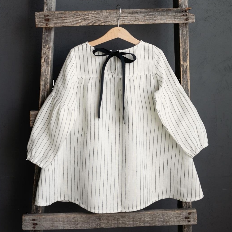 (預購)ALL THE BEAUTIFUL LINEN 胸前褶襉後綁帶長袖短洋裝 SHORT DRESS (long sleeve) (NEW)