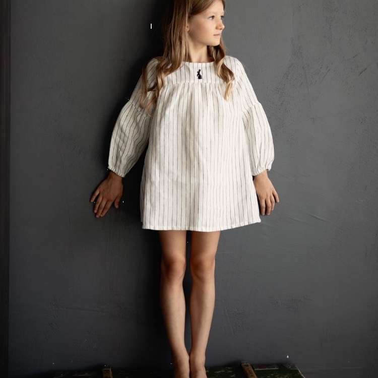 (預購)ALL THE BEAUTIFUL LINEN 胸前褶襉後綁帶長袖短洋裝 SHORT DRESS (long sleeve) (NEW)