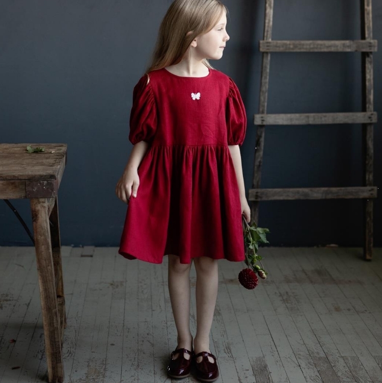 (預購)ALL THE BEAUTIFUL LINEN 後單釦澎澎短袖洋裝 PUFF SLEEVE DRESS (short sleeve) (NEW)