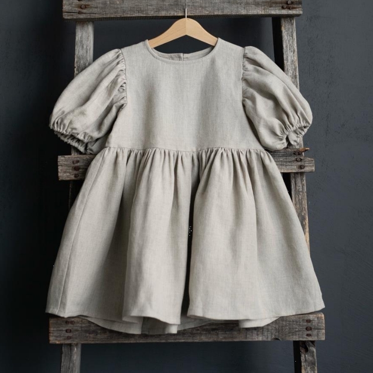 (預購)ALL THE BEAUTIFUL LINEN 後單釦澎澎短袖洋裝 PUFF SLEEVE DRESS (short sleeve) (NEW)
