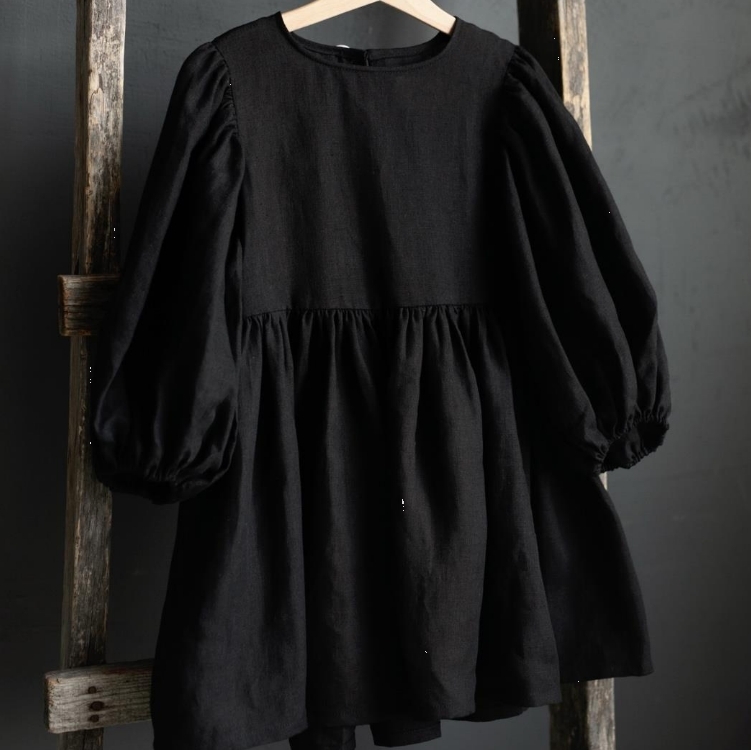 (預購)ALL THE BEAUTIFUL LINEN 後單釦澎澎短袖洋裝 PUFF SLEEVE DRESS (long sleeve) (NEW)