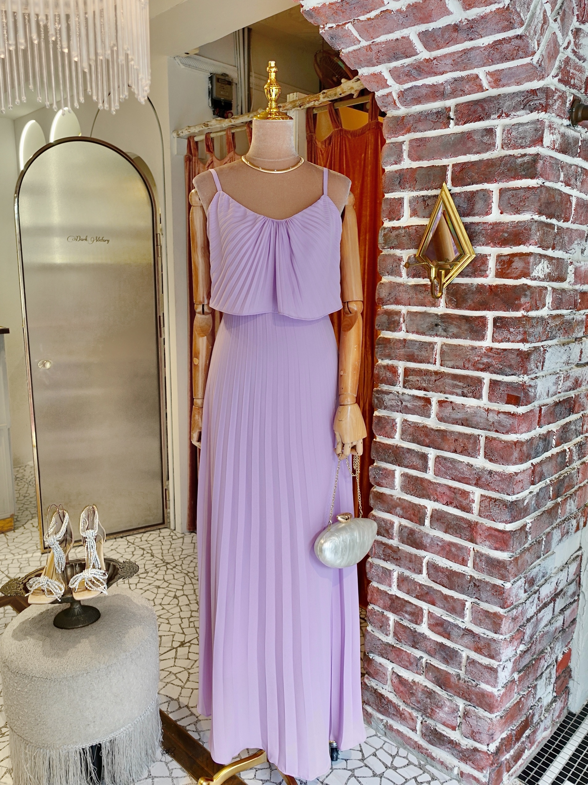 Lavender淺薰衣草紫色壓褶雪紡Maxi Dress