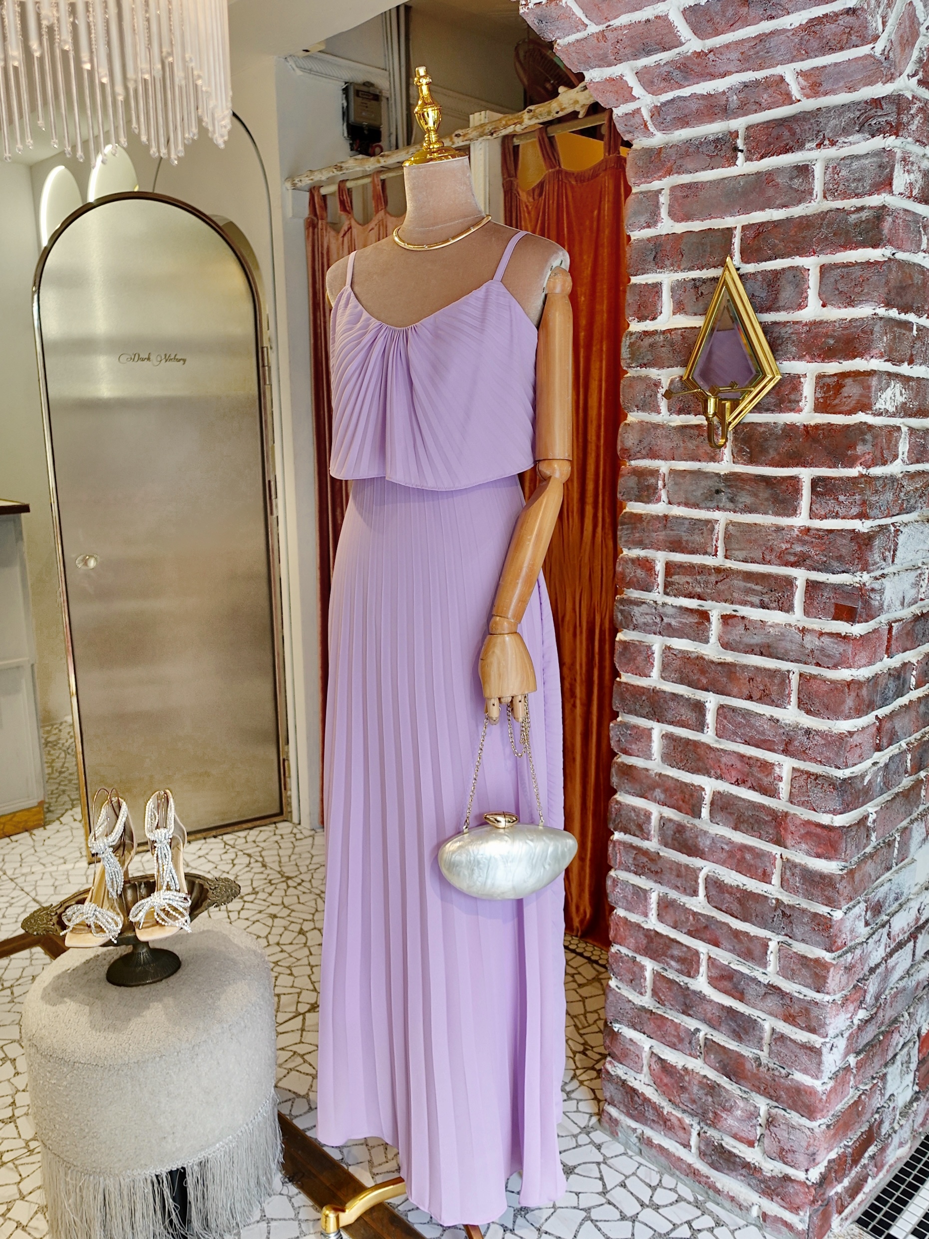 Lavender淺薰衣草紫色壓褶雪紡Maxi Dress