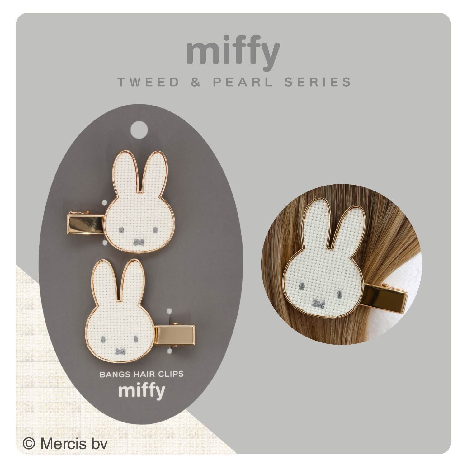 日本 Miffy Tweed & Pearl 系列 頭形髮夾對裝