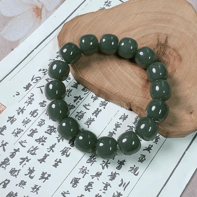 CHN-JJG0617-270 和田玉沙棗青發財算盤珠手串 約12*13mm (包盒包證書) (A70)