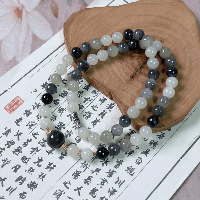 CHN-JJG0617-284 和田玉青花五色漸變轉運項鏈 約8mm/12mm (包盒包證書) (A84)