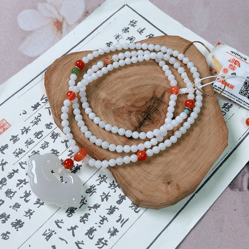 CHN-JJG0617-288 和田玉羊脂白玉祥雲鎖設計款項鏈 約9*20*37mm/4mm (包盒包證書) (A88)