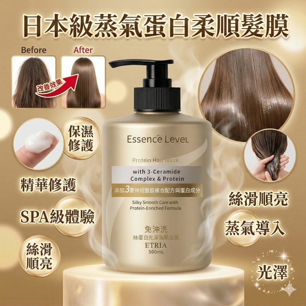 WSBB11945  ETRIA 免沖洗絲蛋白光澤柔順髮膜 500mL （8月中旬）