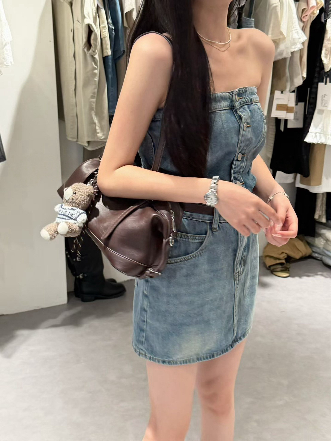 牛仔抹胸短裙（附皮帶）