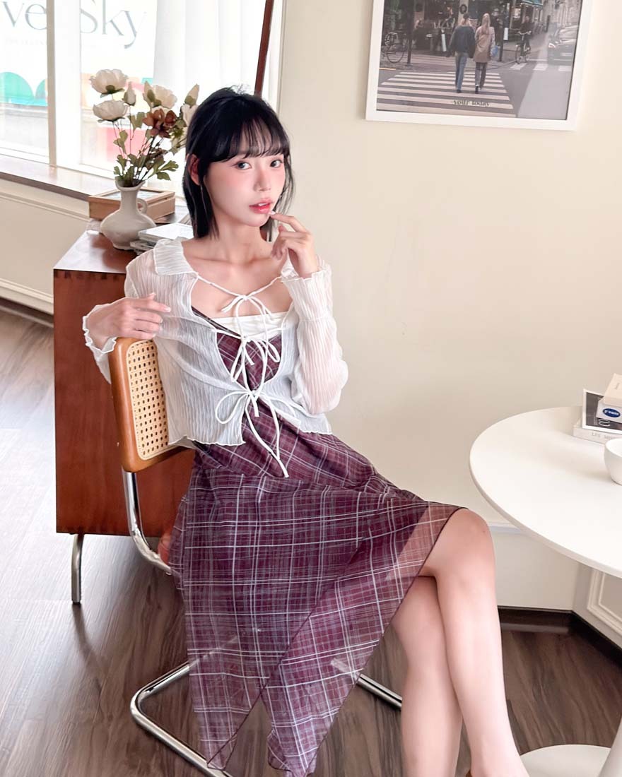 LINA LINA微醺輕氧綁繩翻領紋理外套-雲朵白