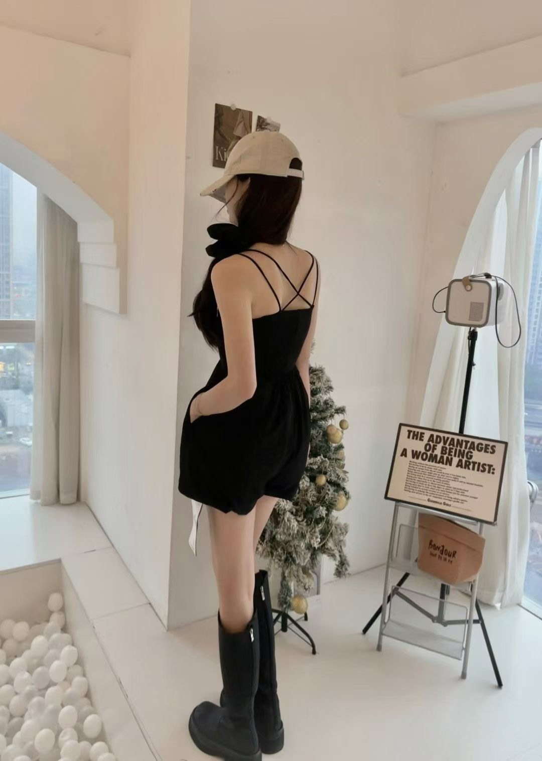 吊帶連衣澎澎褲裙（附同色髮帶）