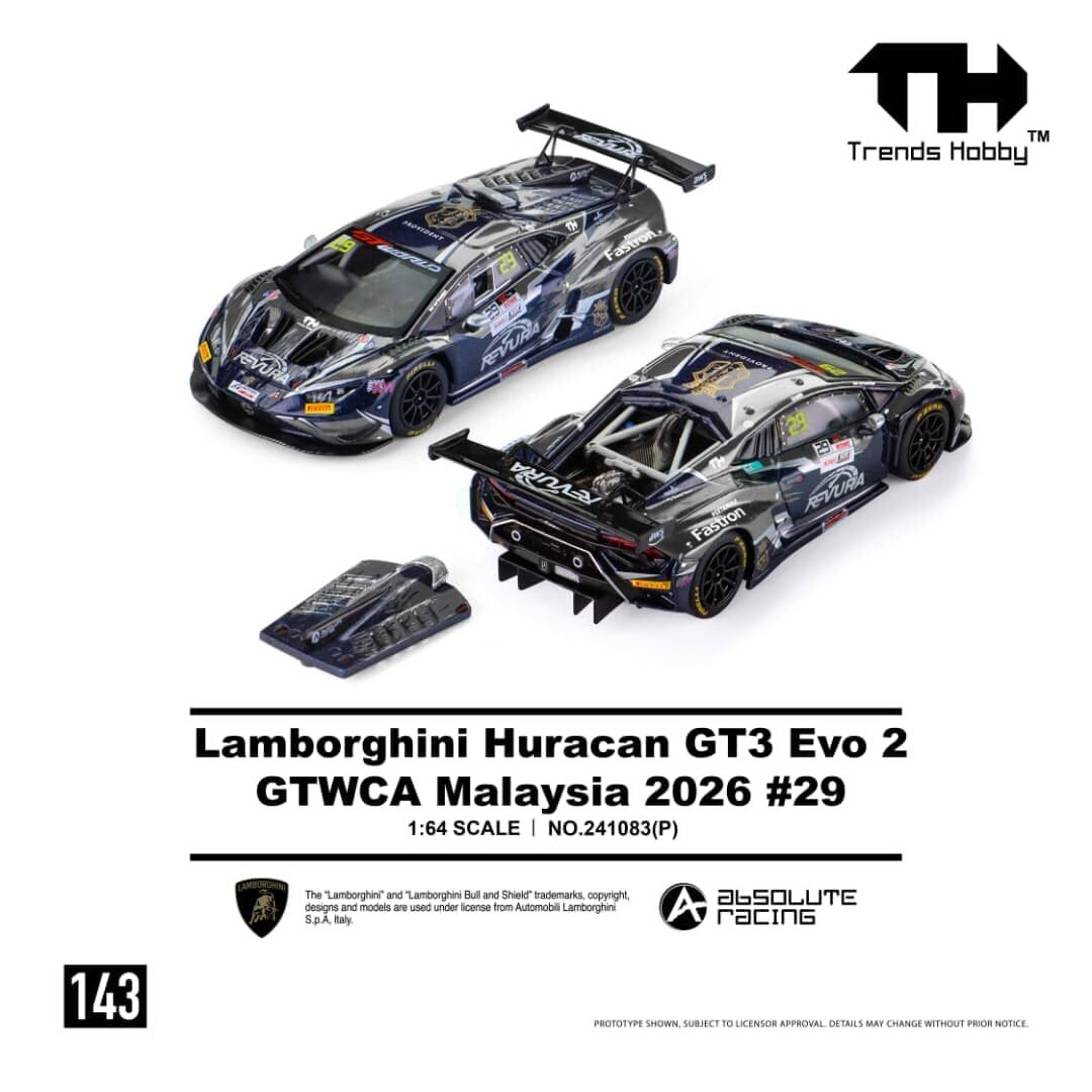 預訂:1/64 Trends Hobby  #143 Lamborghini Huracan GT3 Evo2 GTWCA Malaysia 2026 #29 (241083P )