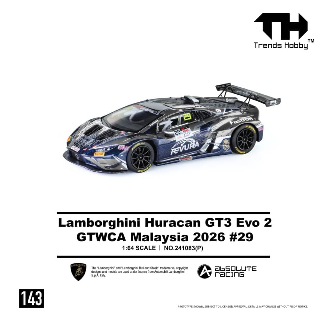 預訂:1/64 Trends Hobby  #143 Lamborghini Huracan GT3 Evo2 GTWCA Malaysia 2026 #29 (241083P )