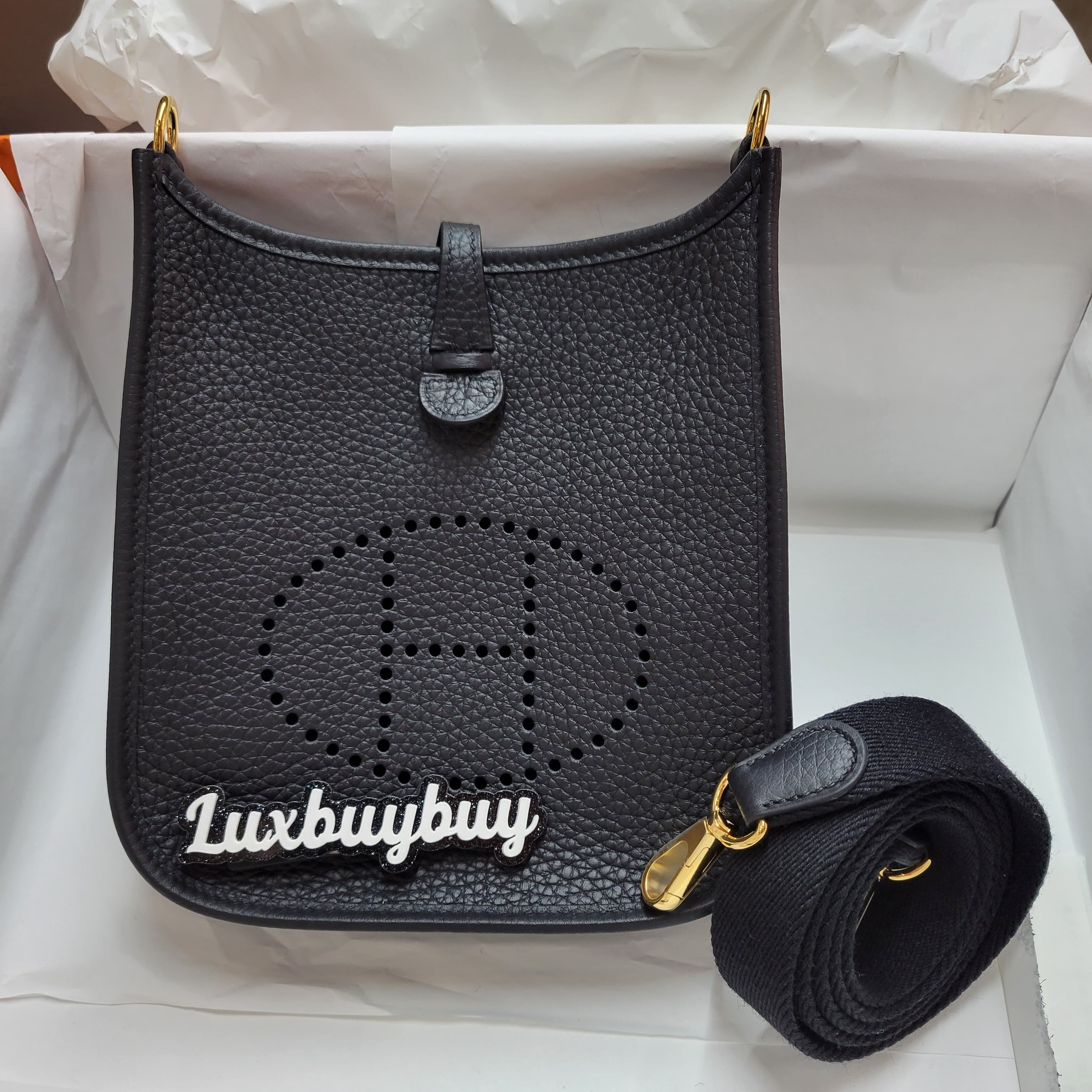 HERMES Mini Evelyne noir CC TC 110CM 黑金