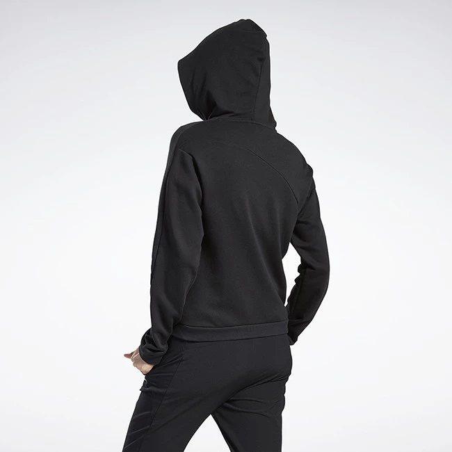 REEBOK 外套 黑色 訓練 連帽外套 女 FQ9305