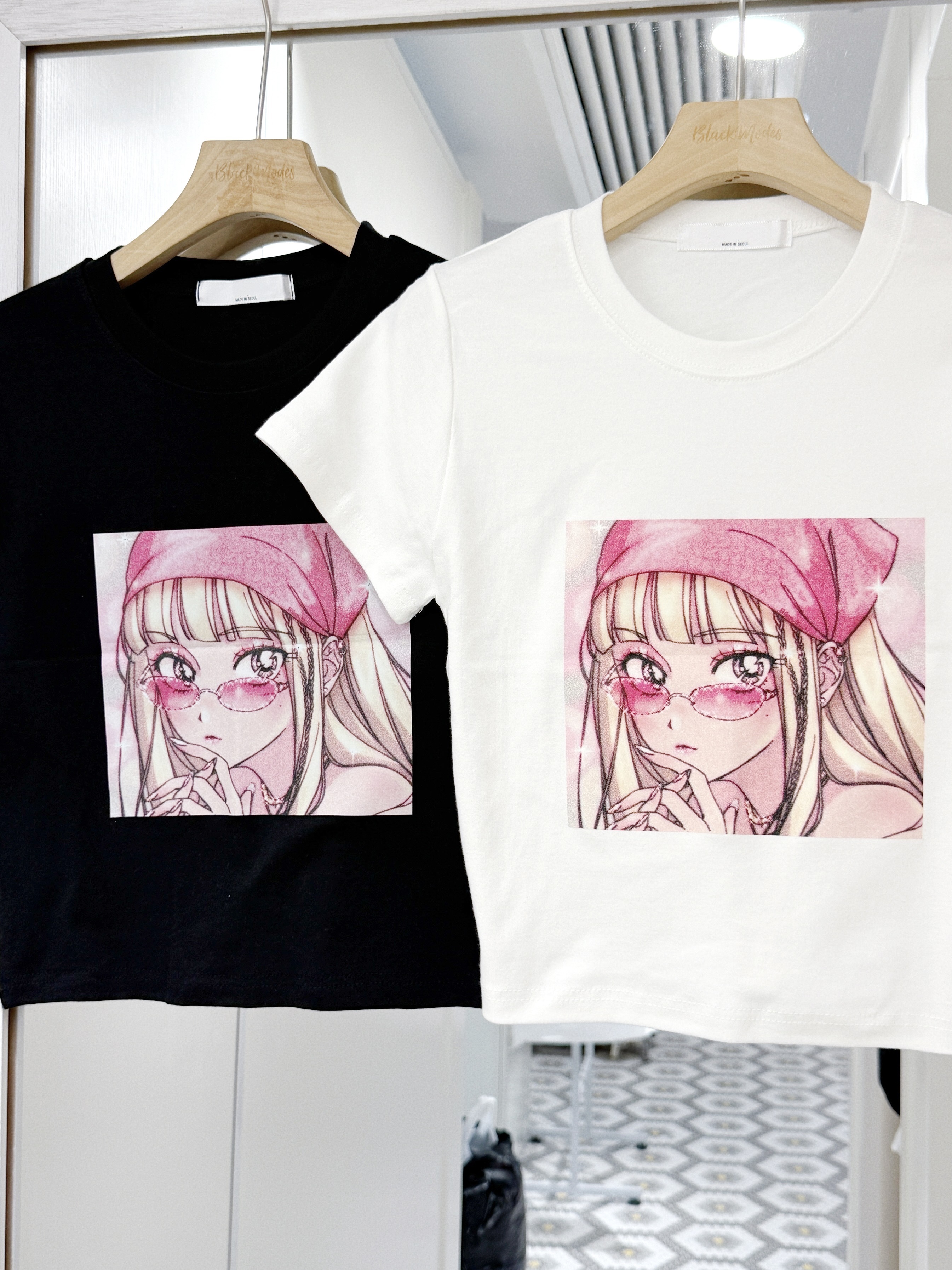 T1563｜漫畫風方格粉系少女短版TEE🩰°˖𓍢ִ໋🌷͙֒✧°