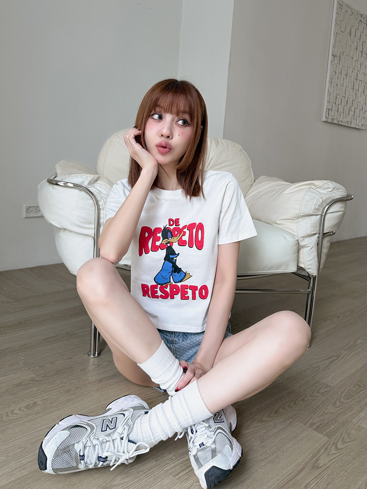 夏日多巴胺·美式卡通鴨鴨短T（3色）