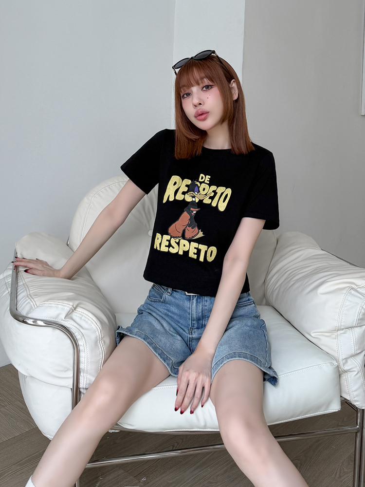 夏日多巴胺·美式卡通鴨鴨短T（3色）