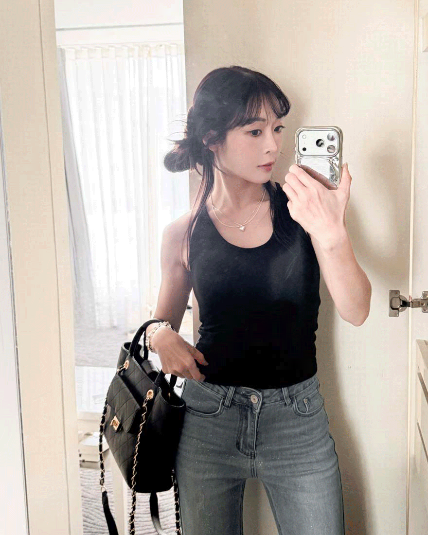 LINA LINA日常元素純色削肩BRA TOP背心-俐落黑