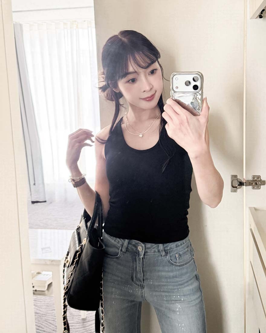 LINA LINA日常元素純色削肩BRA TOP背心-俐落黑