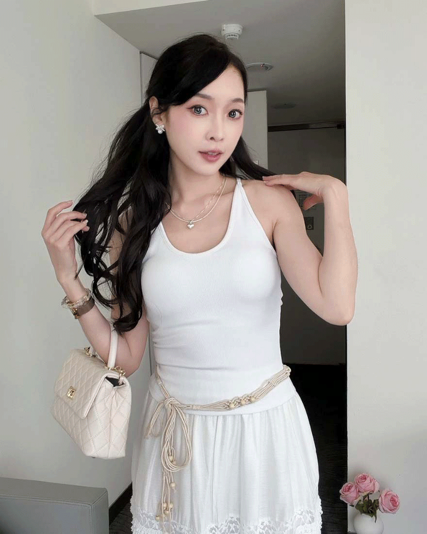 LINA LINA日常元素純色削肩BRA TOP背心-簡約白