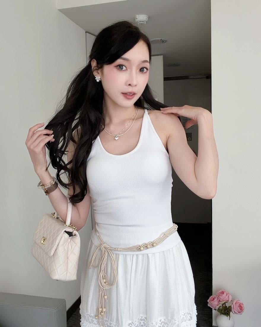 LINA LINA日常元素純色削肩BRA TOP背心-簡約白